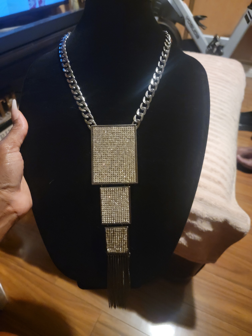 Statement Silver and Gold Rectangular Tassel Necklace